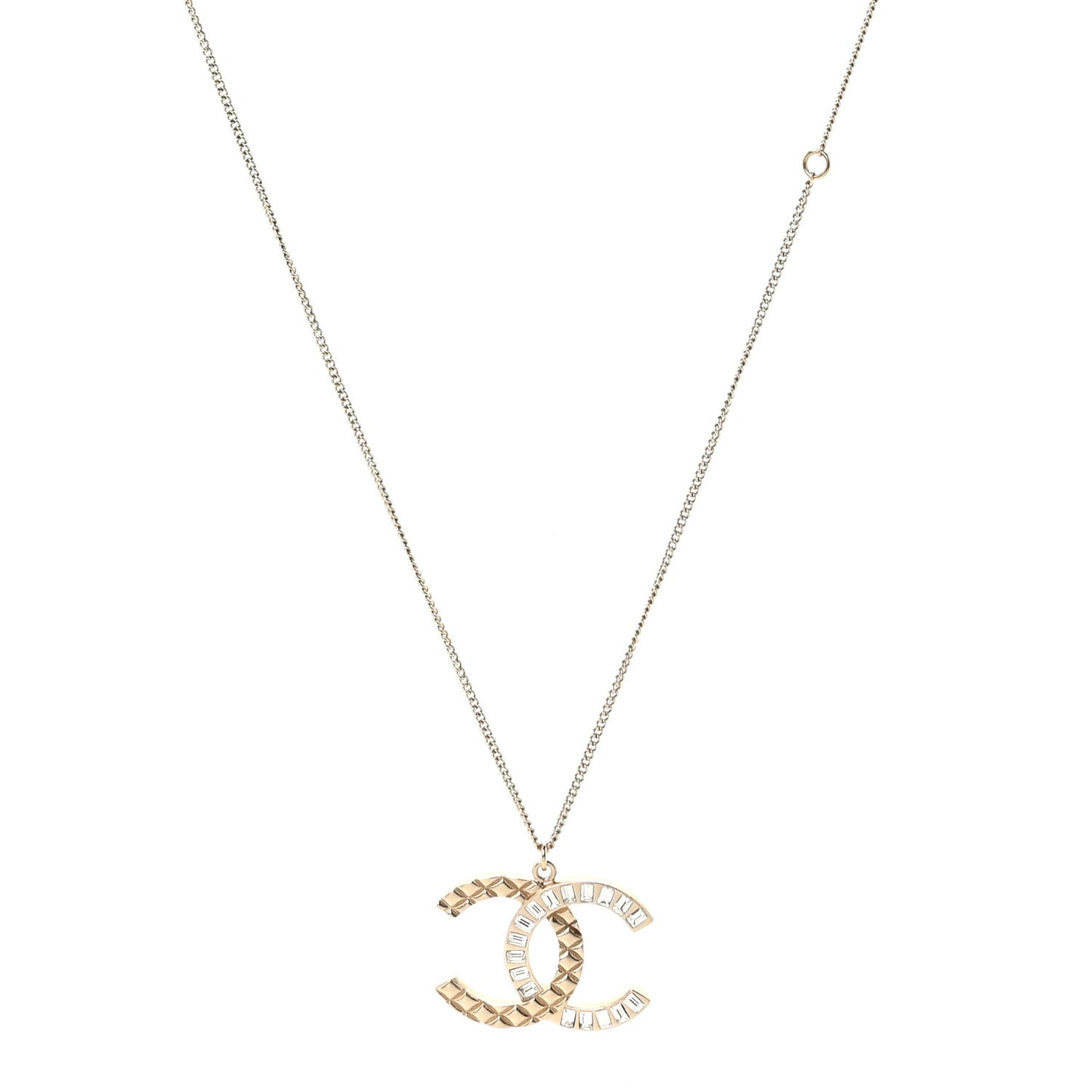 Baguette Crystal Quilted CC Pendant Necklace Gold