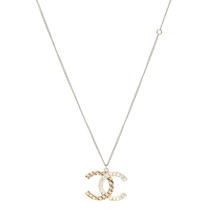 Chanel Baguette Crystal Quilted CC Pendant Necklace Gold 1 of 6