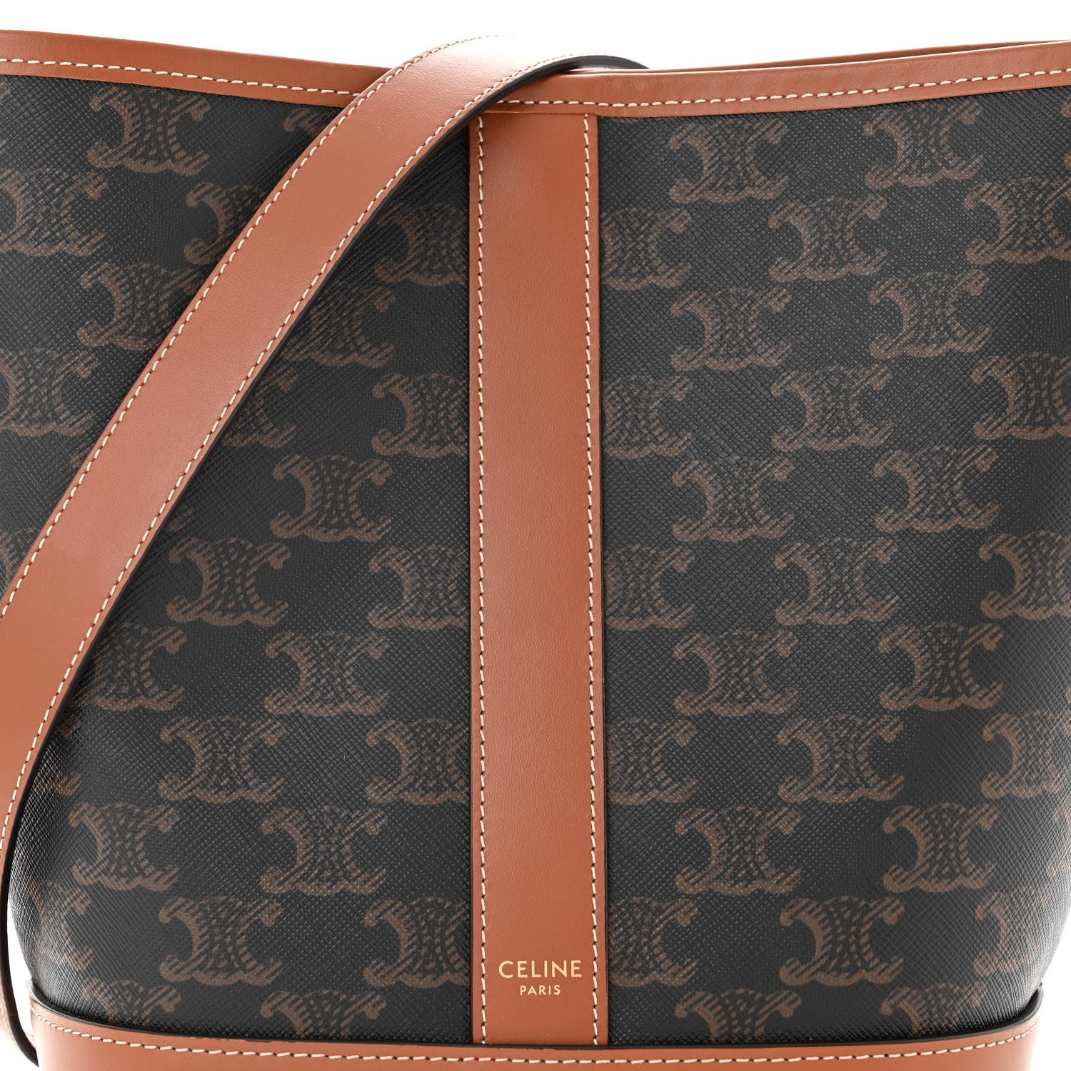 Celine Triomphe Canvas Calfskin Small Bucket Bag Tan 8 of 10