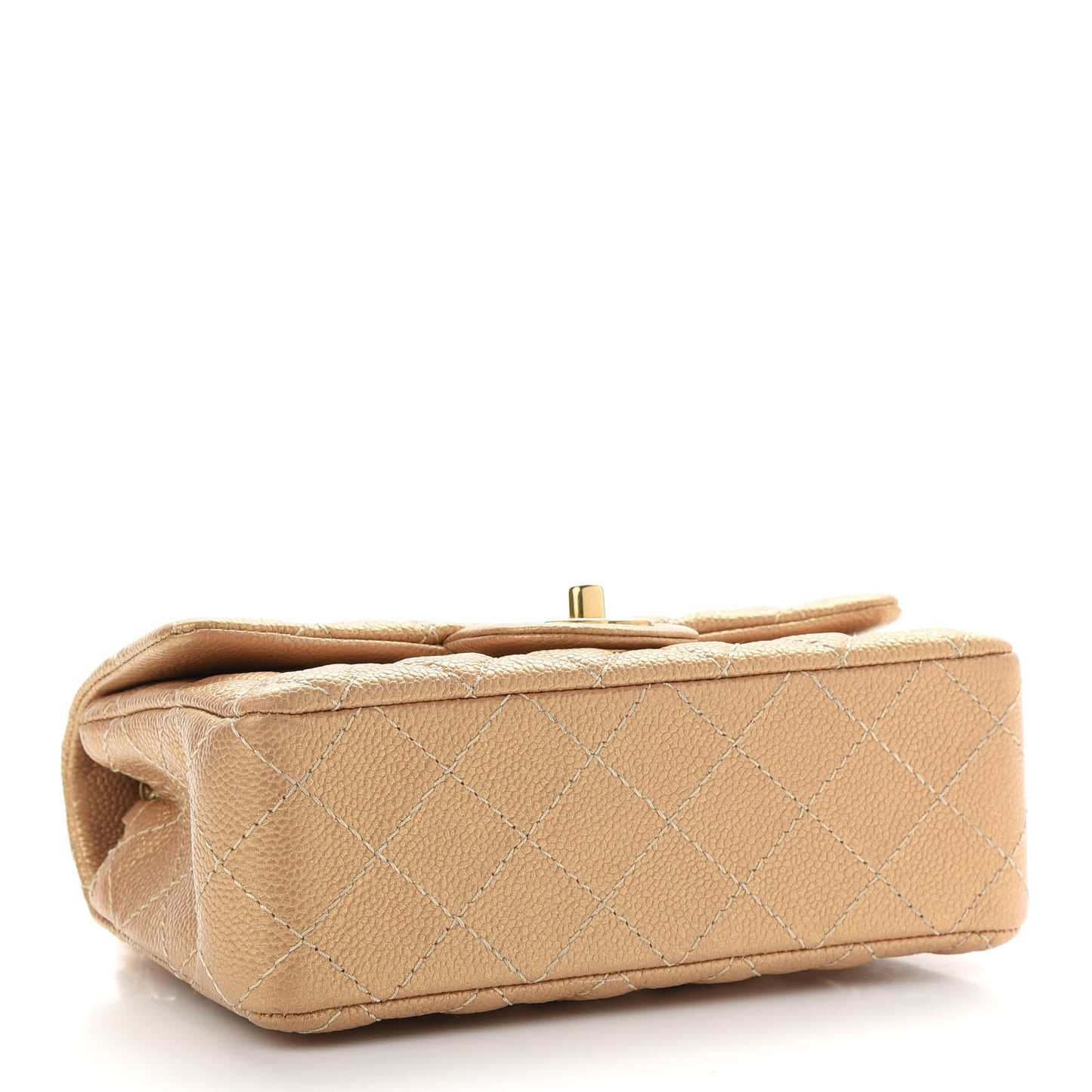 Metallic Caviar Quilted Mini Rectangular Flap Gold