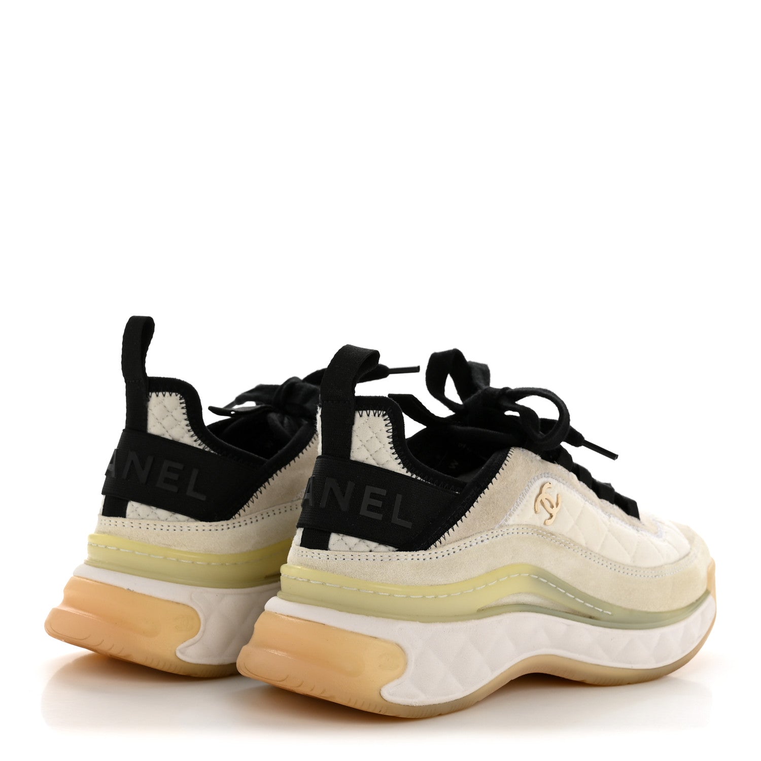 Chanel Fabric Suede Calfskin CC Sneakers 37.5 White Ivory 5 of 10