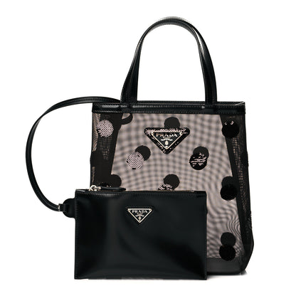 Prada Mesh Sequin Polka-Dot Small Tote Bag Black 1 of 11