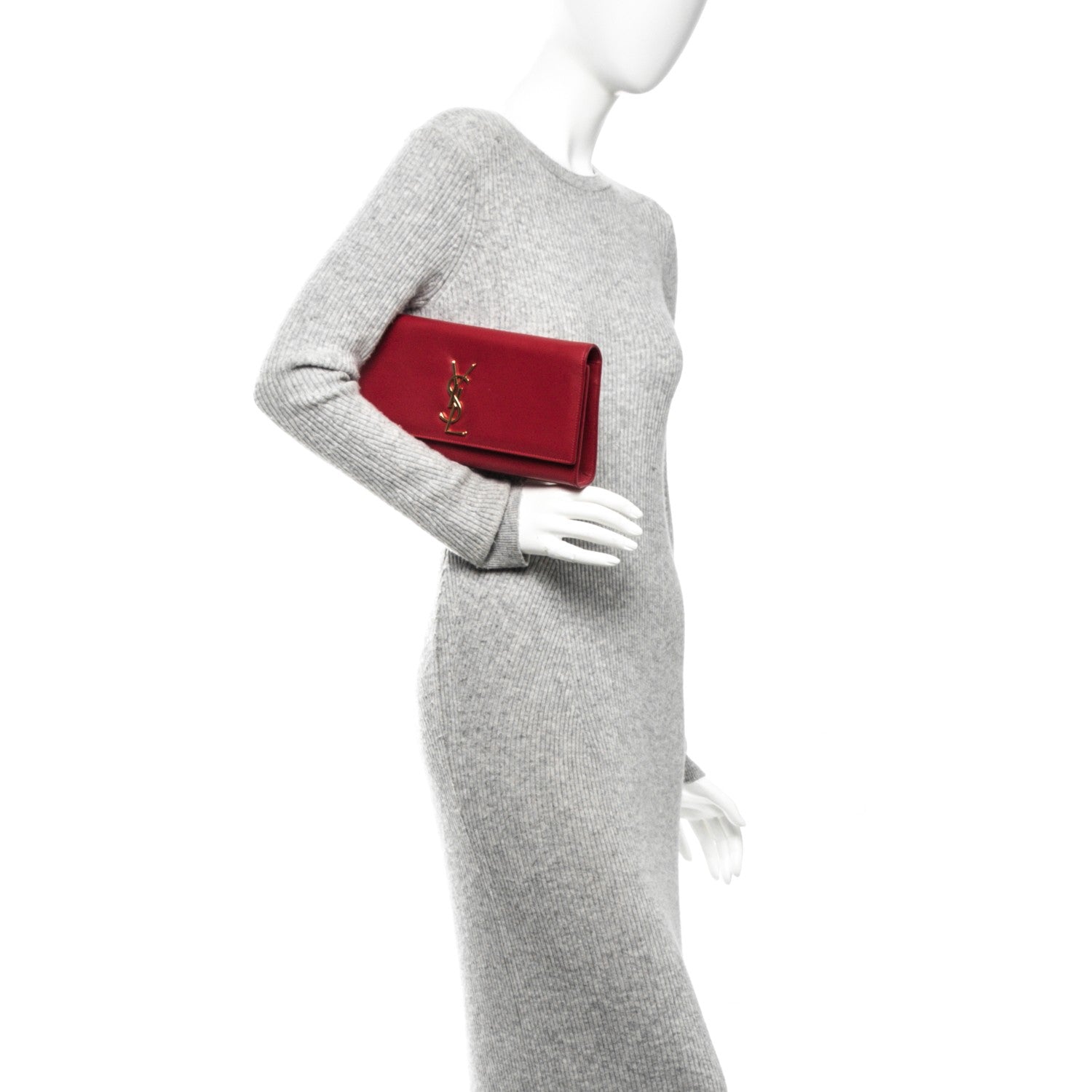 Saint Laurent Calfskin Monogram Cassandre Clutch Rouge Orient 2 of 6