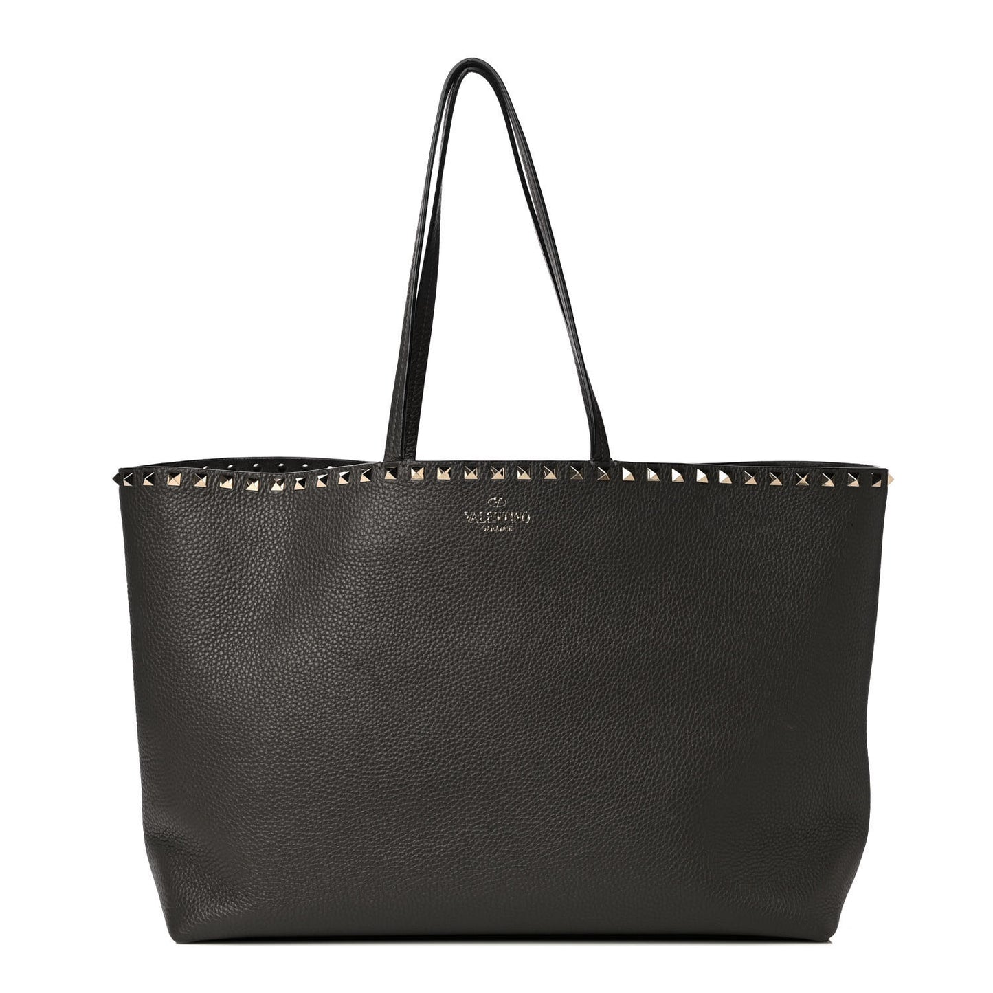 Grained Calfskin Rockstud Shoulder Tote Graphite