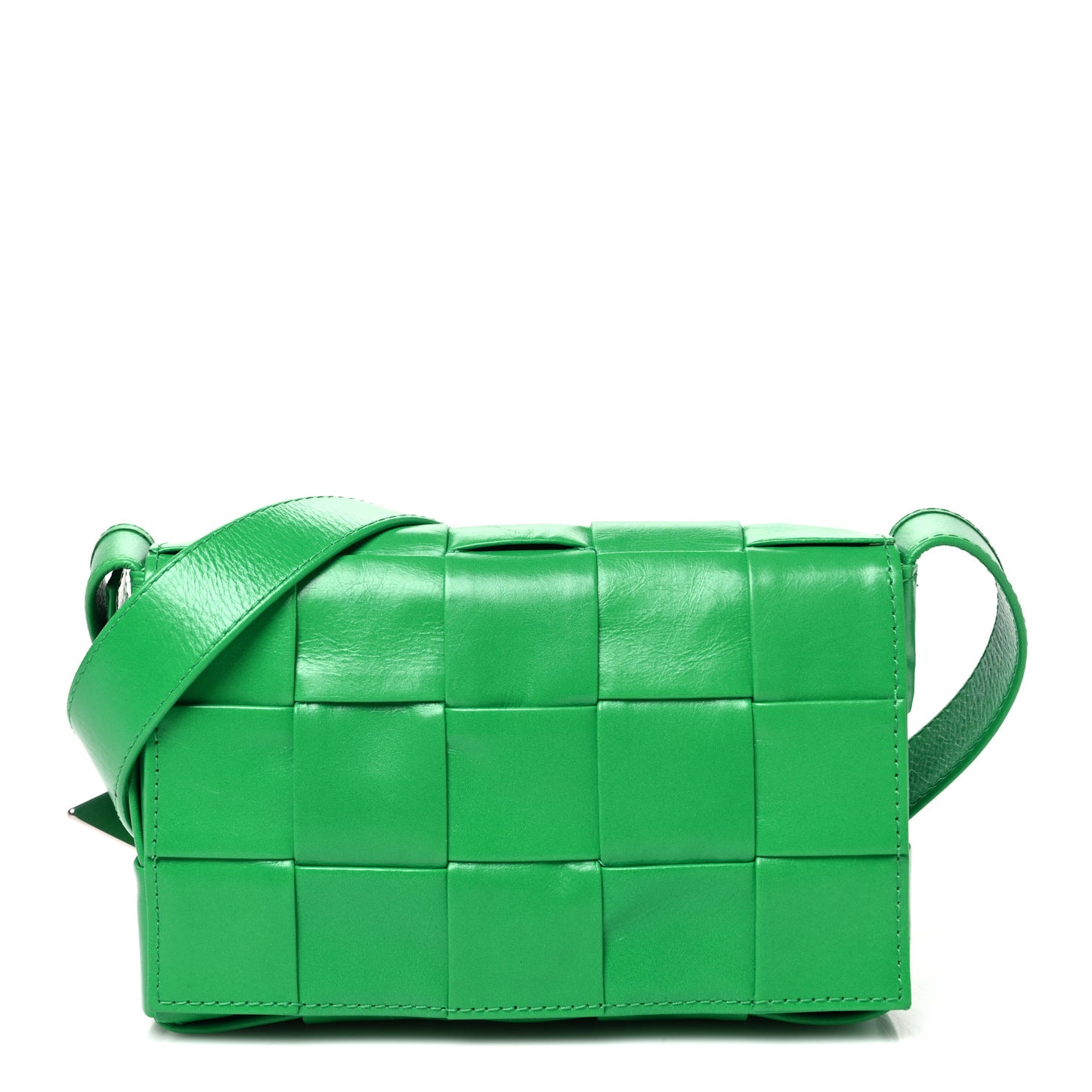 Paper Calfskin Maxi Intreccio Small Cassette Crossbody Bag Grass