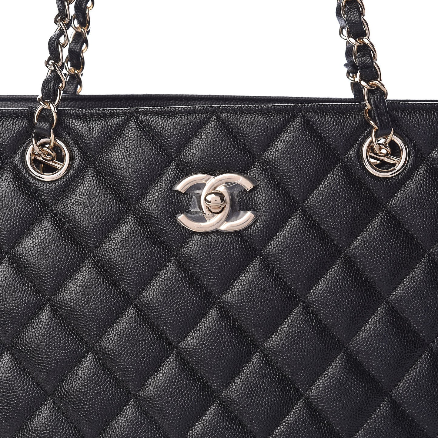 Caviar Quilted Large Shopping Tote Black