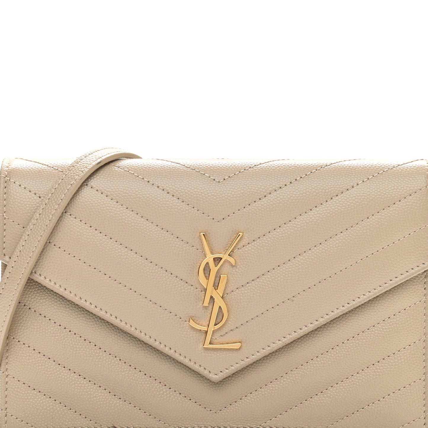 Grain De Poudre Matelasse Chevron Monogram Envelope Chain Wallet Dark Beige