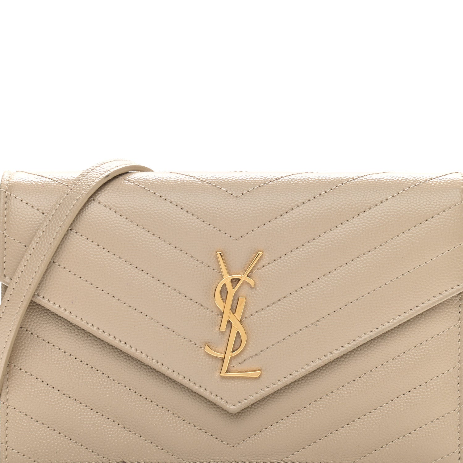 Saint Laurent Grain De Poudre Matelasse Chevron Monogram Envelope Chain Wallet Dark Beige 9 of 12