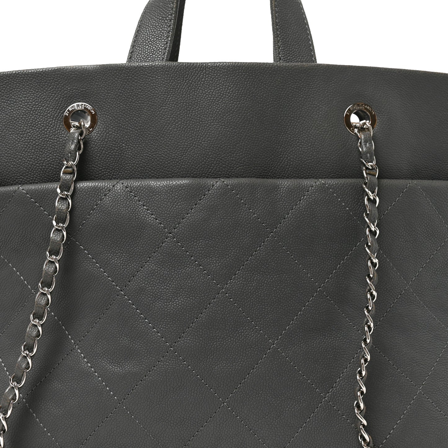 Caviar Quilted Shopping Tote Grey