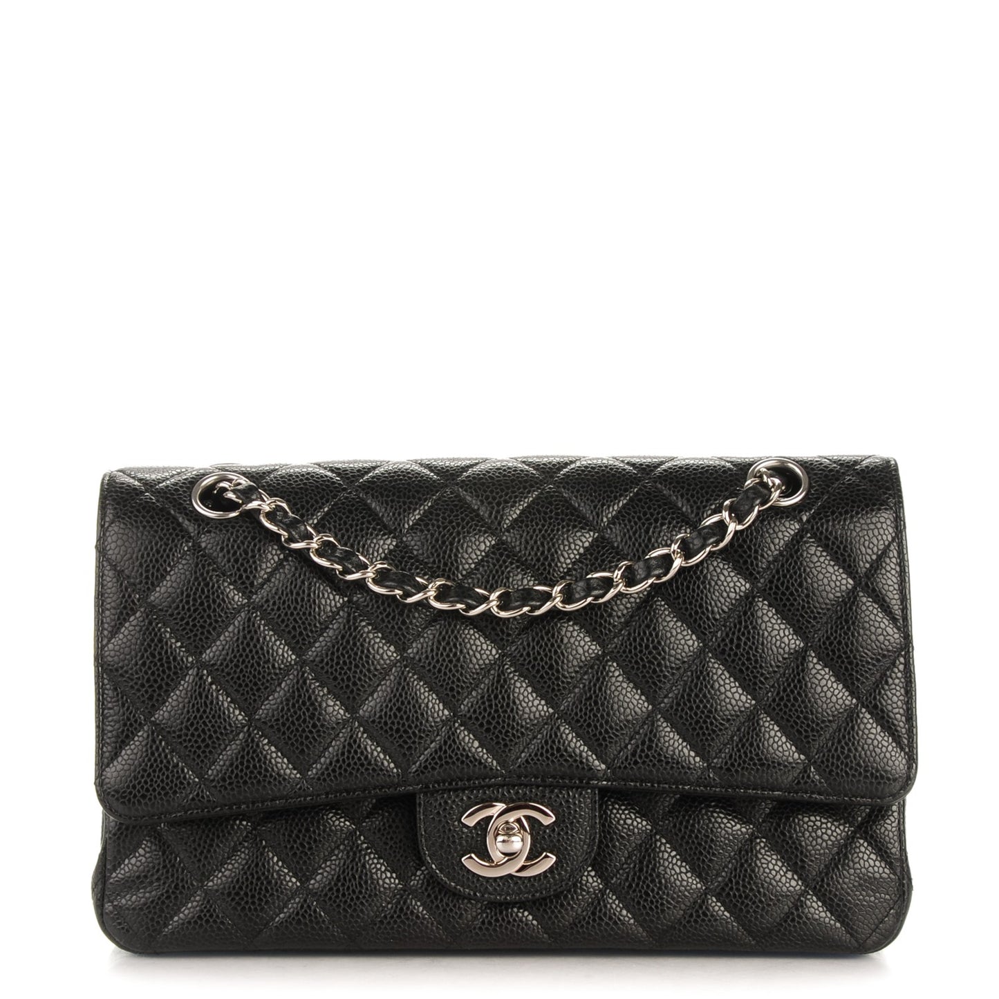 Caviar Quilted Medium Double Flap Black