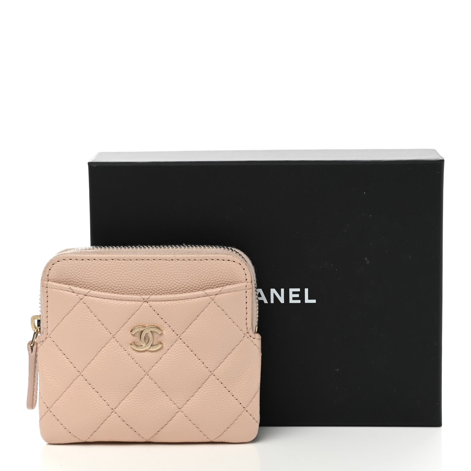 Chanel Caviar Quilted Zip Card Holder Wallet Light Beige 11 of 11