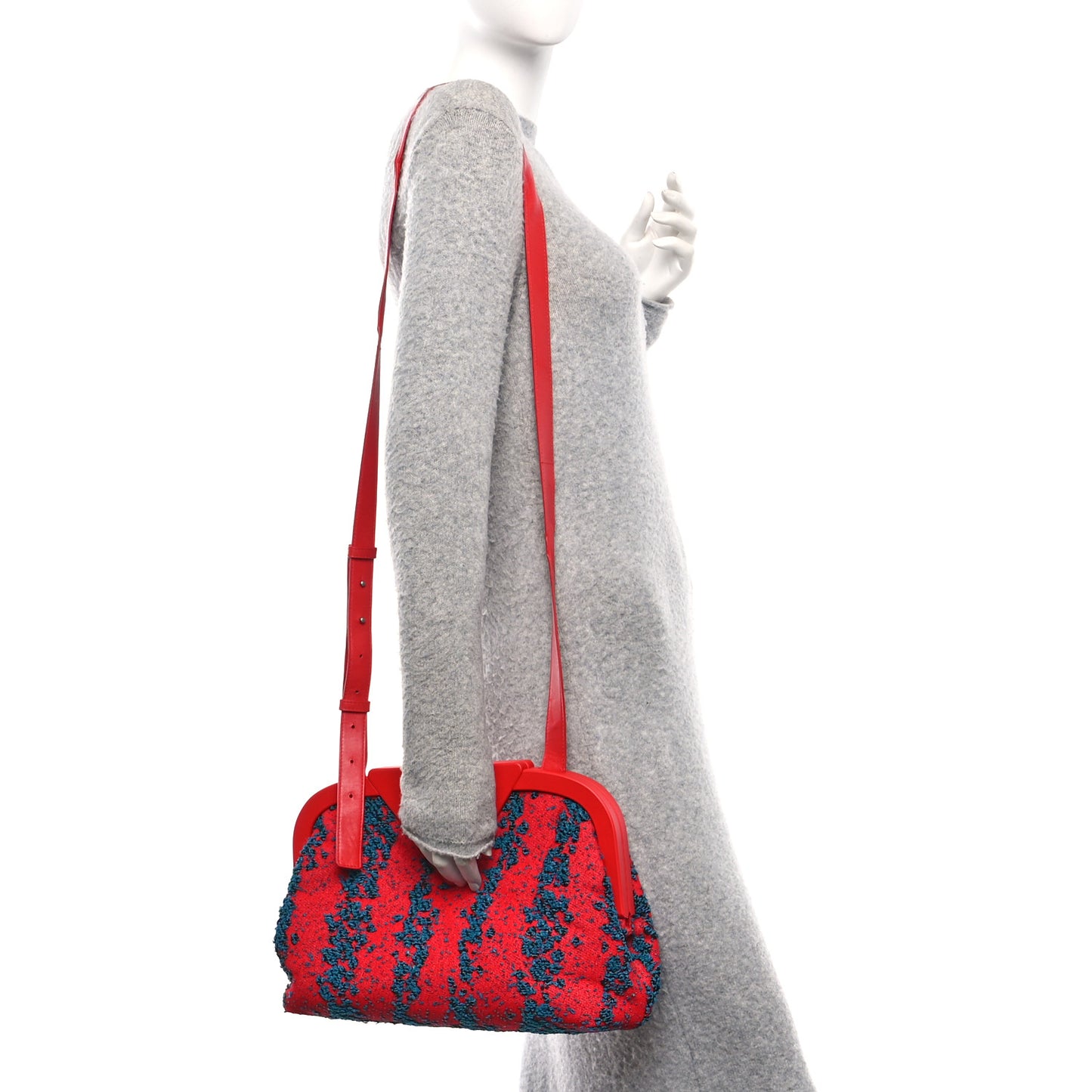 Textured Fabric Medium The Point Triangle Bag Red