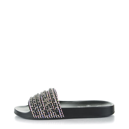 Chanel Tweed Lambskin Chain Flat Sandals Black 41 Multicolor 1 of 8