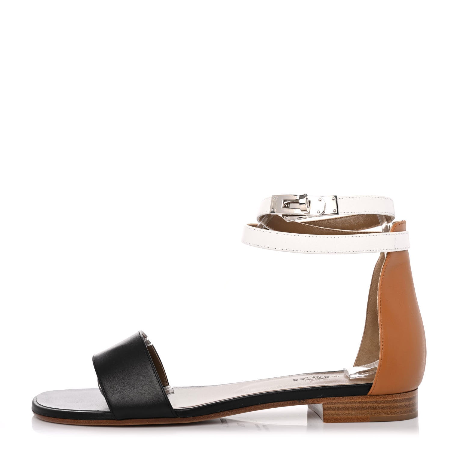 Hermes Heritage Calfskin Baia Sandals 38.5 Natural Black White 1 of 4