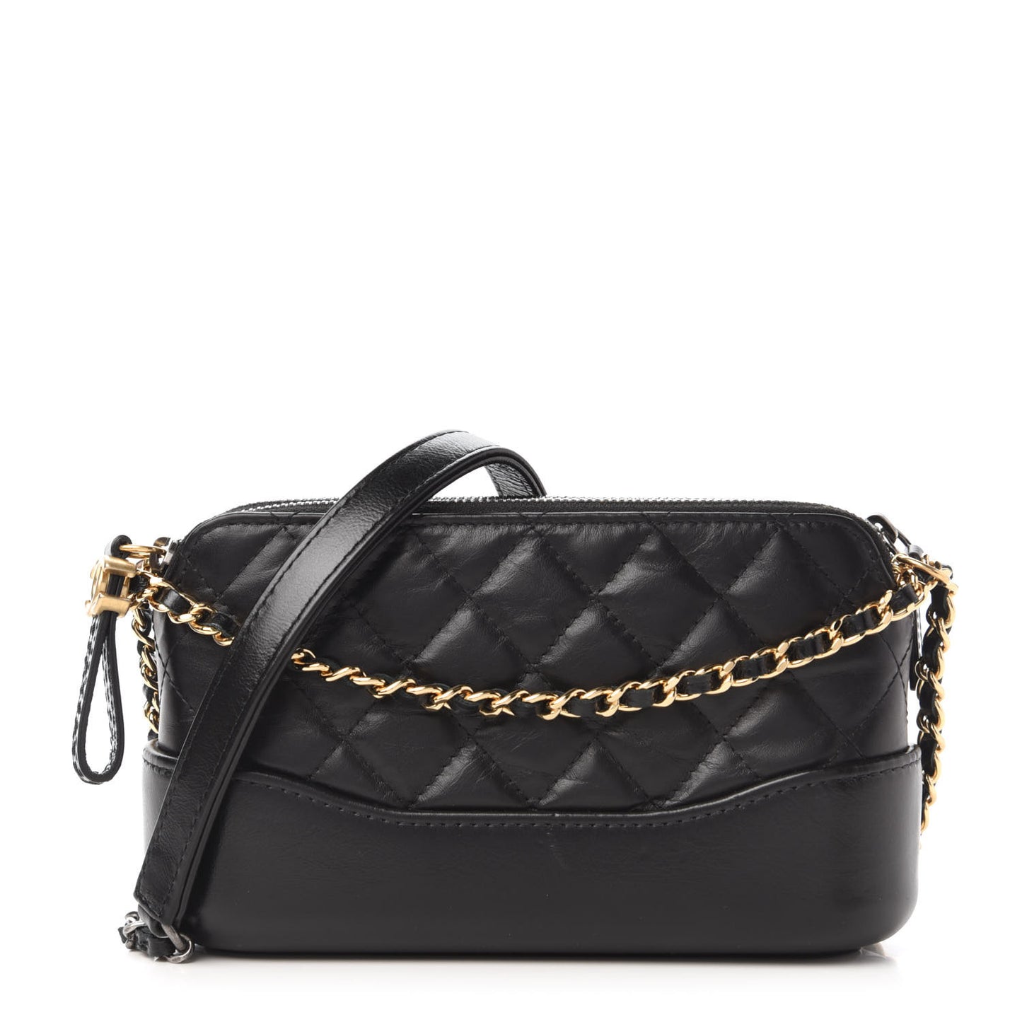 Aged Calfskin Quilted Small Gabrielle Clutch With Chain Black