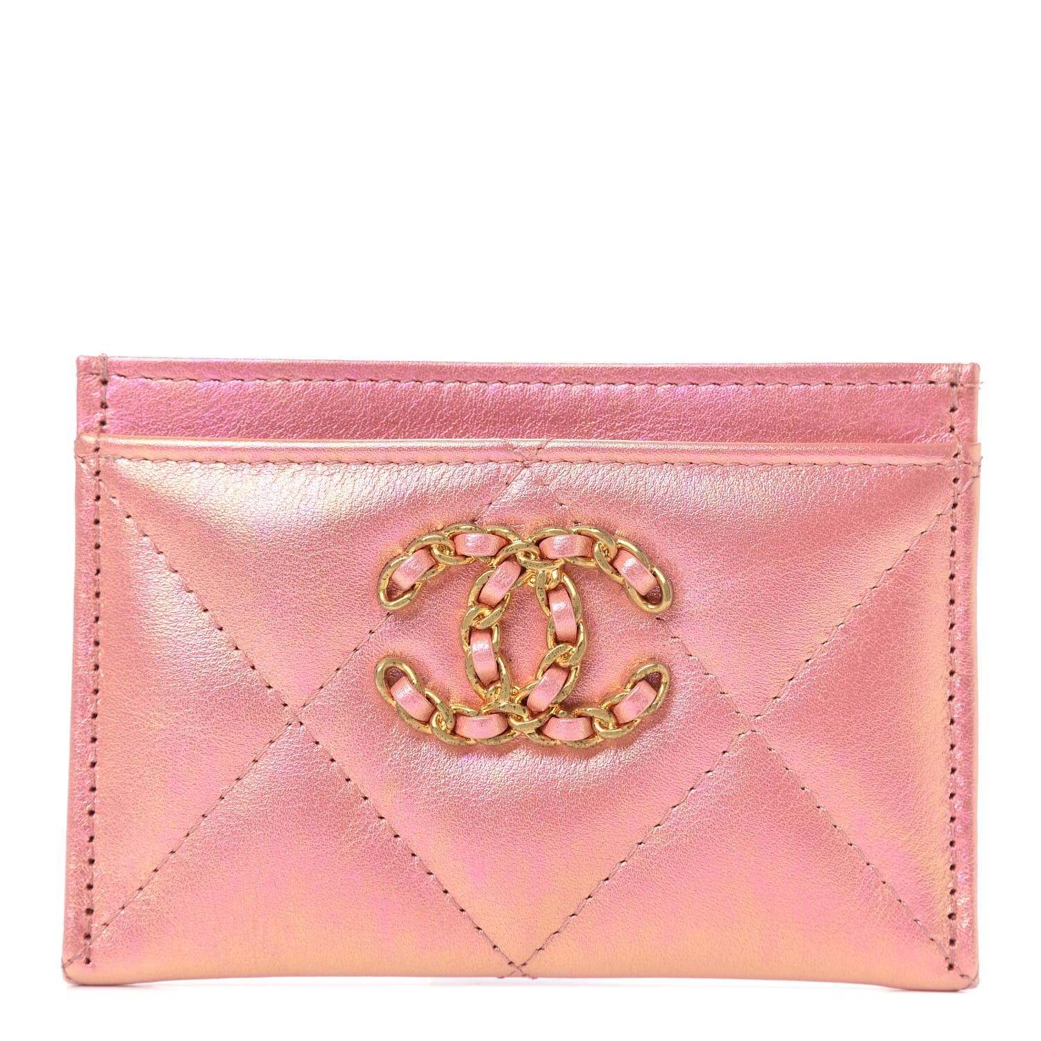 Chanel Iridescent Calfskin Quilted Chanel 19 Card Holder Pink 1 of 9
