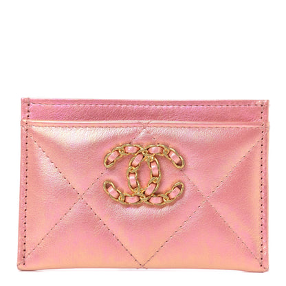 Chanel Iridescent Calfskin Quilted Chanel 19 Card Holder Pink 1 of 9