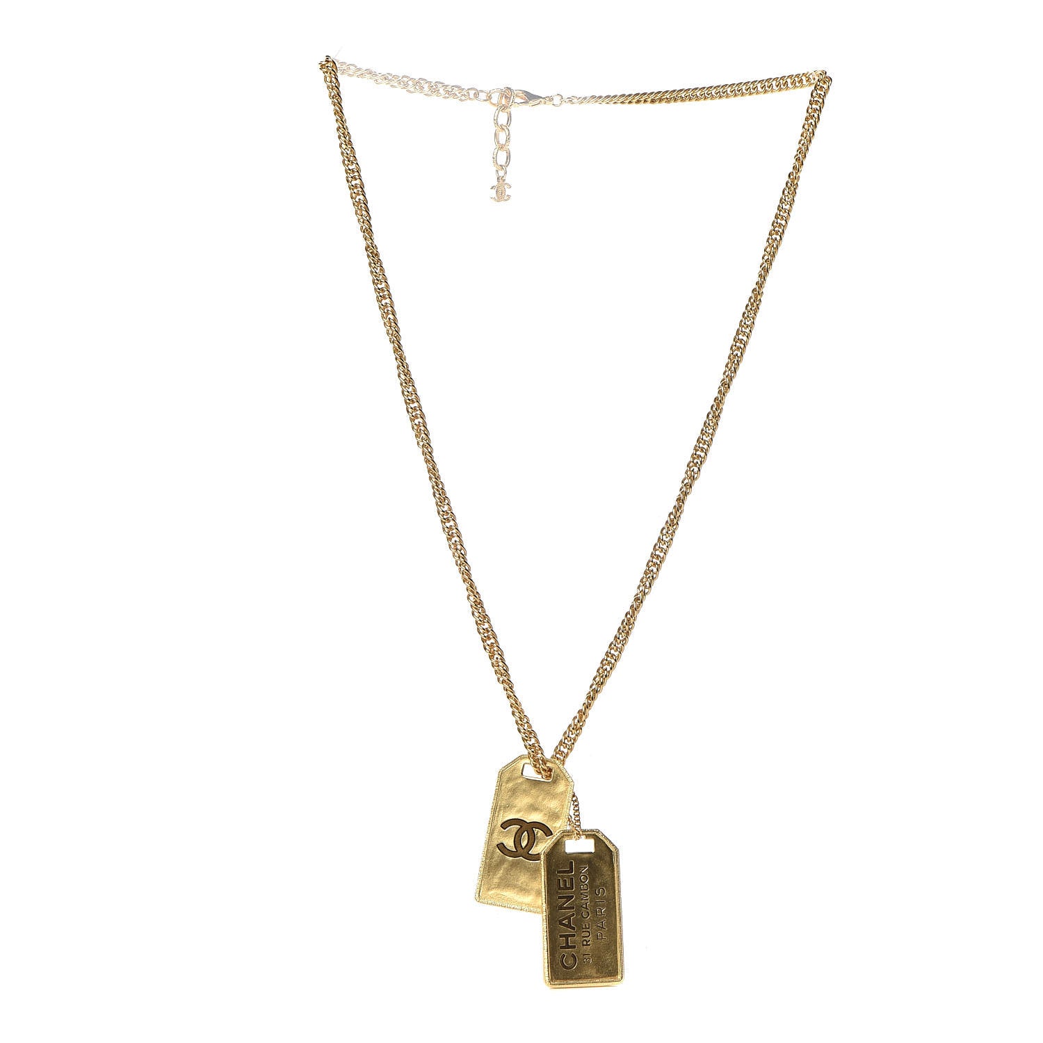 Chanel ID Dog Tag Charm Necklace Gold 3 of 6