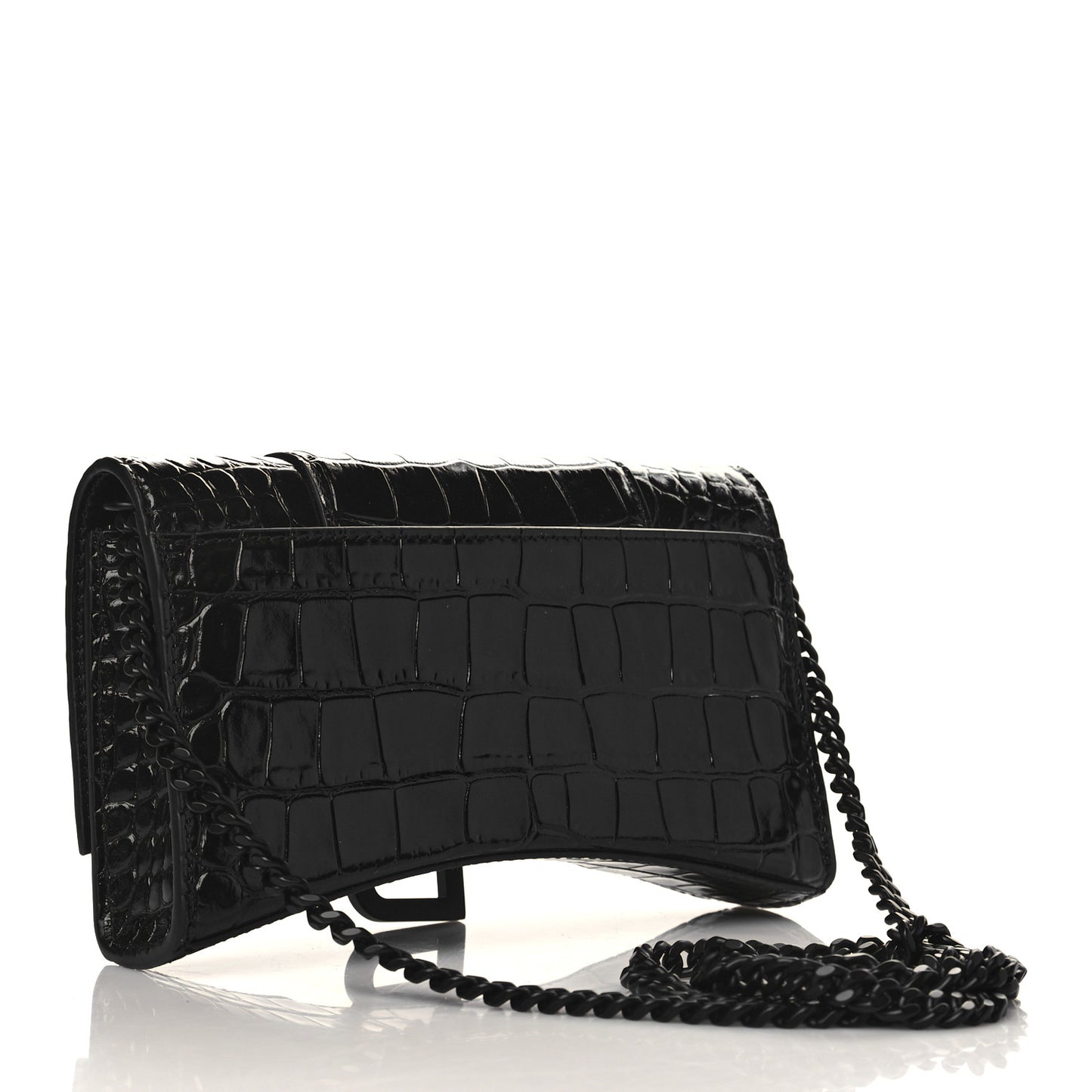 Shiny Calfskin Monochrome Crocodile Embossed Hourglass Chain Bag Black