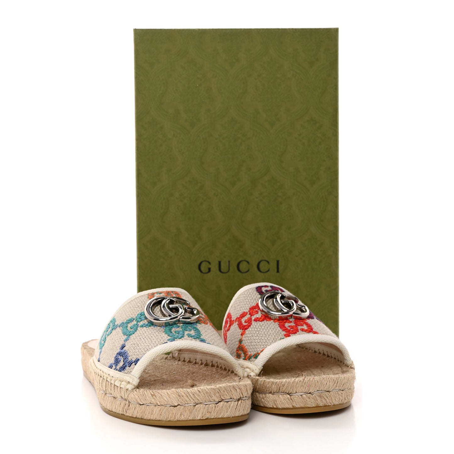 Linen Psychedelic Mini GG Espadrille Slide Sandals 36.5 Multicolor