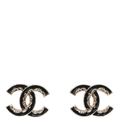 Chanel Enamel CC Baroque Earrings Black Gold 1 of 5