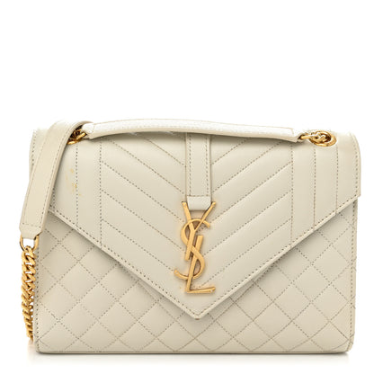 Saint Laurent Grain De Poudre Textured Mixed Matelasse Medium Triquilt Monogram Satchel Crema Soft 1 of 11