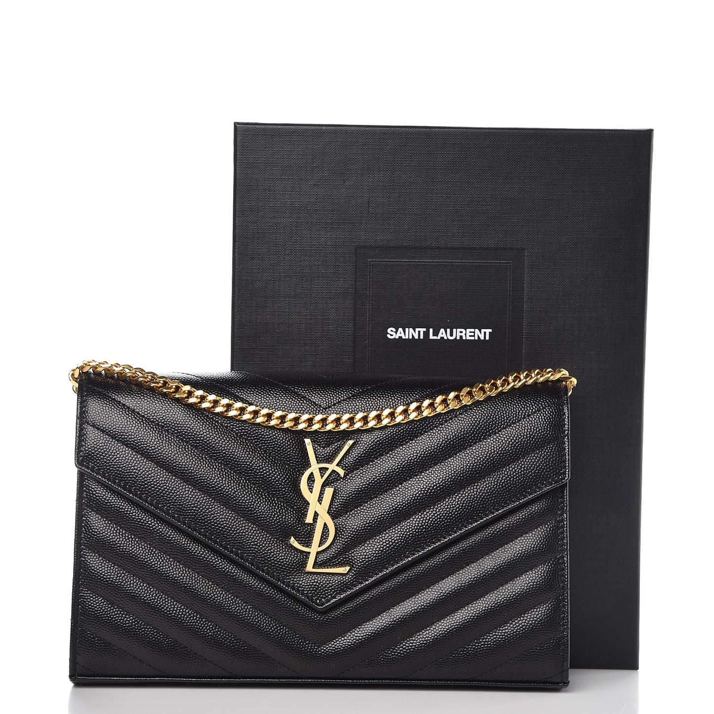 Grain De Poudre Matelasse Chevron Monogram Chain Wallet Black