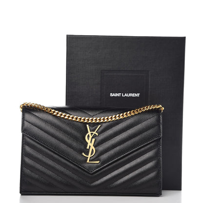 Saint Laurent Grain De Poudre Matelasse Chevron Monogram Chain Wallet Black 8 of 8