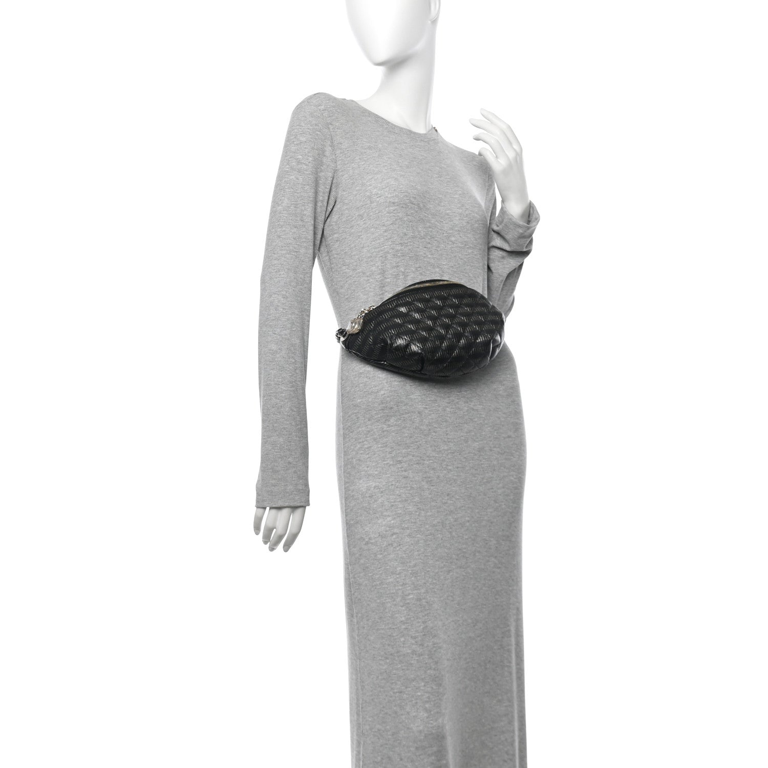 Chanel Metallic Caviar Striped Banane Waist Bag Fanny Pack Black Gold 2 of 12