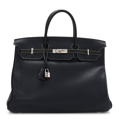 Hermes Togo Bi Color Horseshoe Birkin 40 Bleu Nuit Black 1 of 16