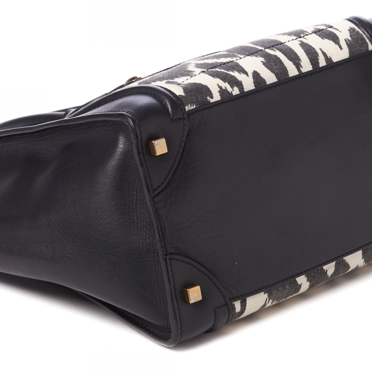 Canvas Smooth Calfskin Leopard Print Mini Luggage Black