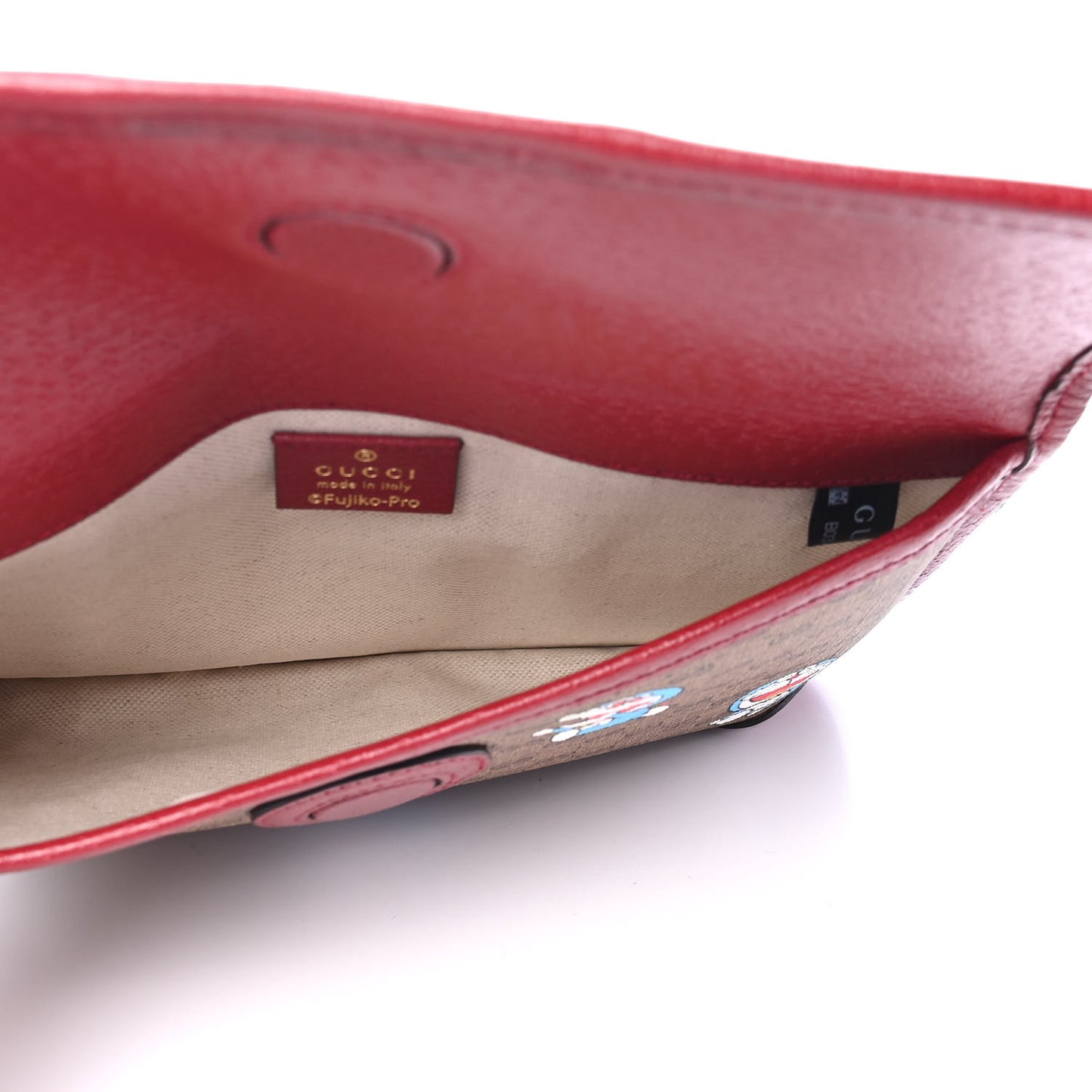 X DORAEMON Mini Vintage GG Supreme Monogram Web Slim Belt Bag Beige Cherry Red