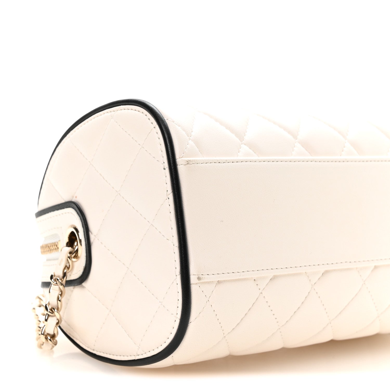 Chanel Lambskin Quilted Resin CC Mini Bowling Clutch With Chain White Black 8 of 10