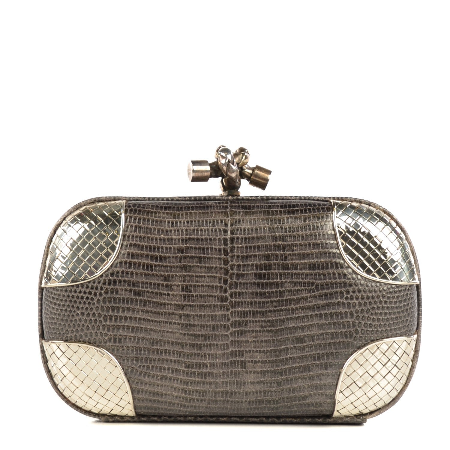 Bottega Veneta Quarzo Chiaro Lizard Knot Clutch Silver 1 of 7