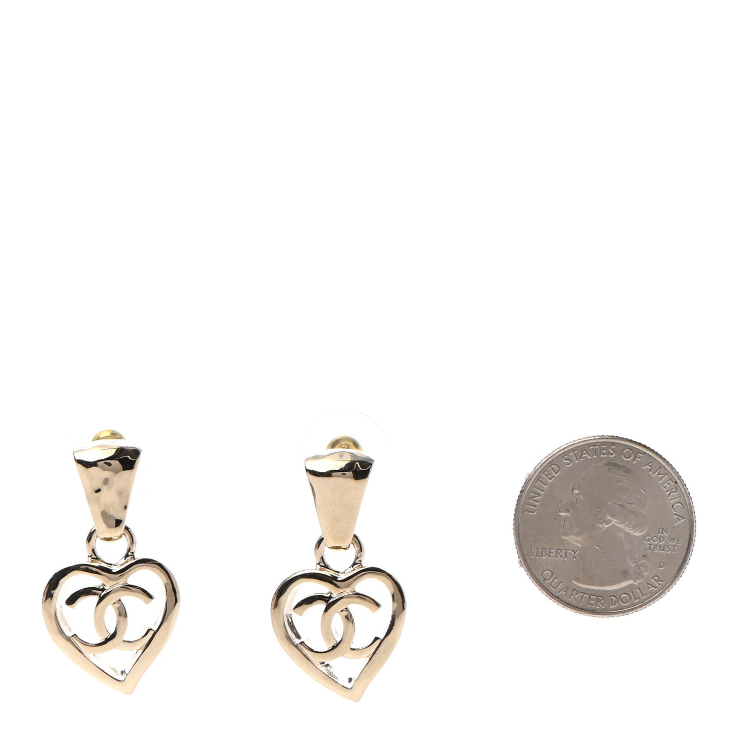 Metal CC Heart Coco In Love Drop Earrings Gold