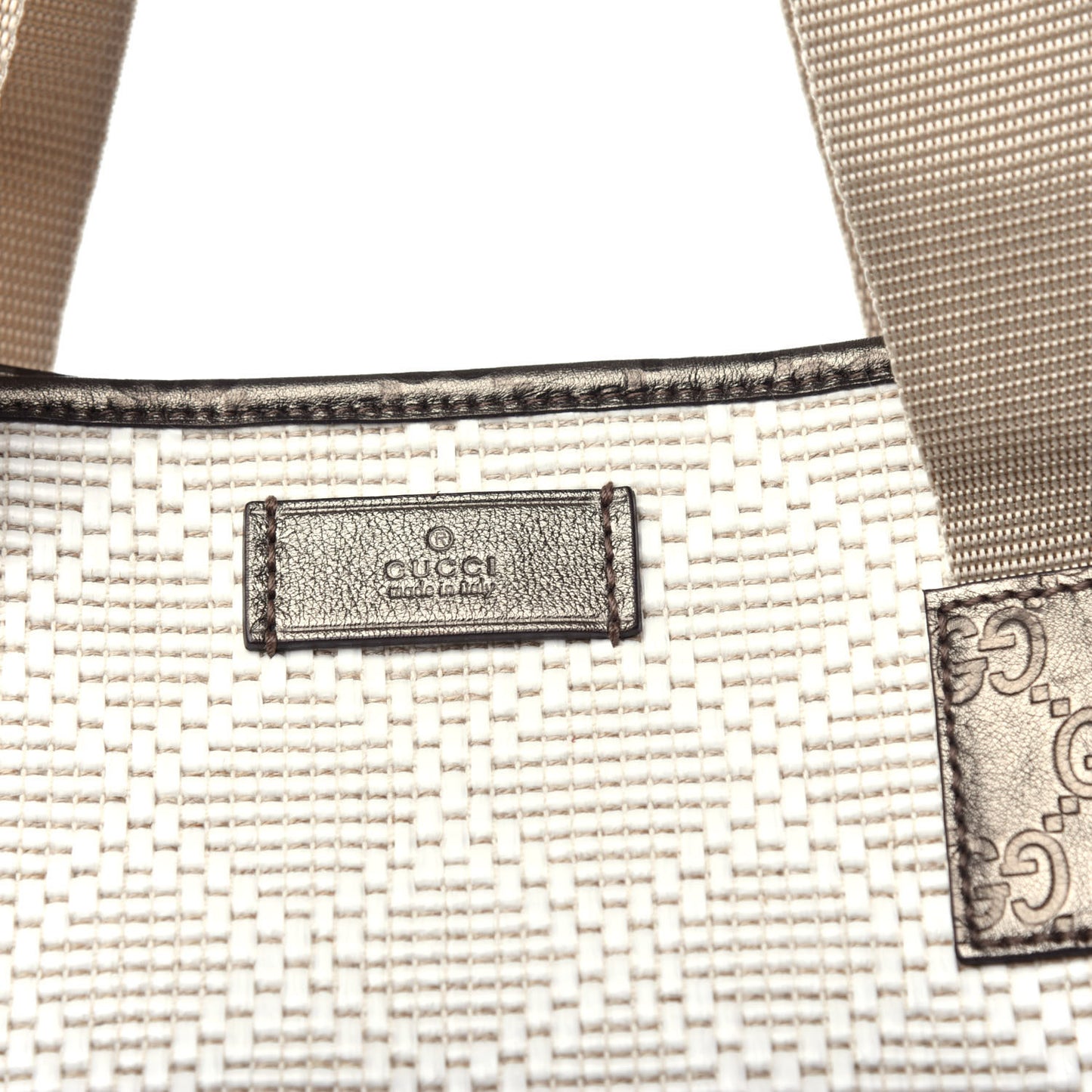 Woven Raffia Diamante Tote White