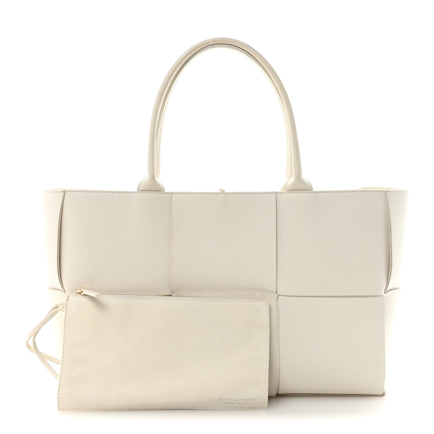 Grained Calfskin Maxi Intrecciato Medium Arco Tote White