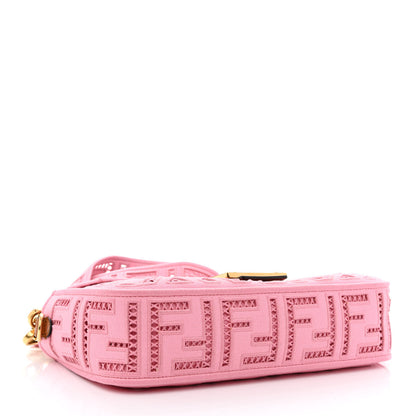 Fendi Canvas Cuoio Agata FF Ajour Embroidered Baguette Ciclamino Cuoio 4 of 12