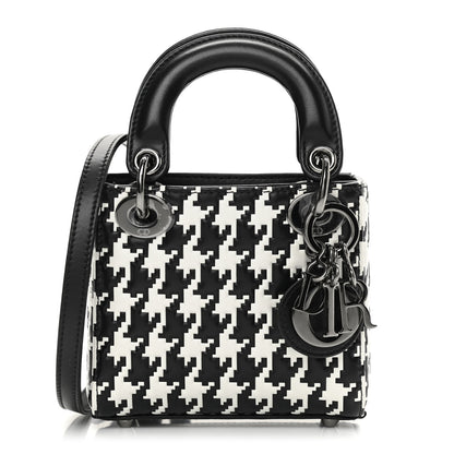 Christian Dior Calfskin Macro Houndstooth Embossed Micro Lady Dior Black White 1 of 9
