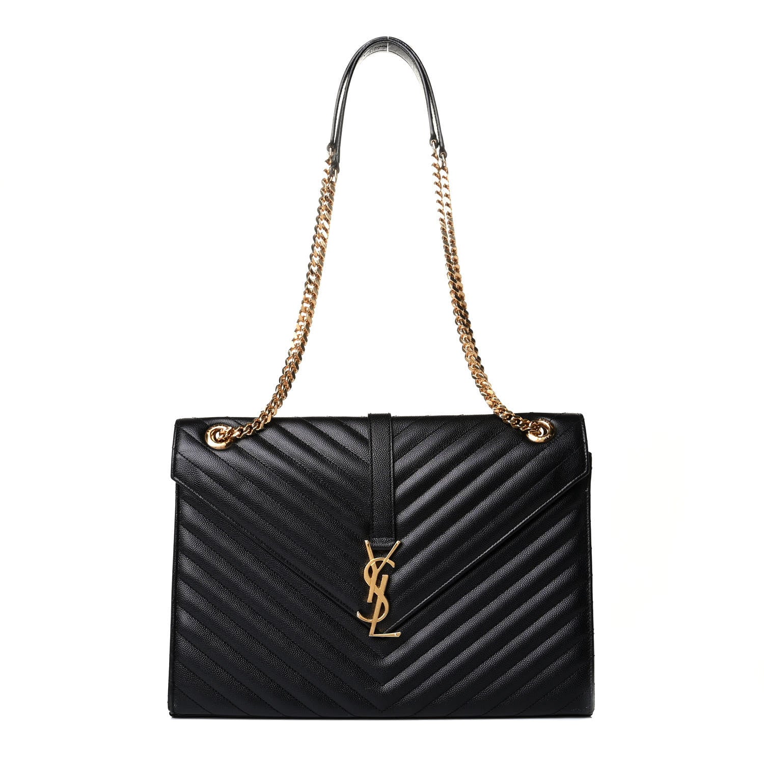 Saint Laurent Grain De Poudre Matelasse Chevron Large Monogram Satchel Black 2 of 7