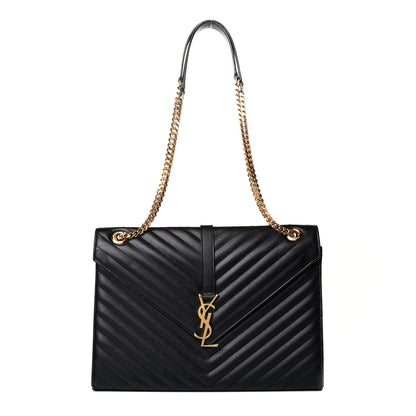 Saint Laurent Grain De Poudre Matelasse Chevron Large Monogram Satchel Black 2 of 7