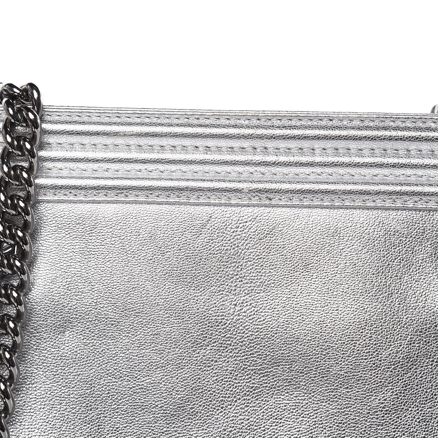 Metallic Goatskin Calfskin Bi-Color Large Boy Tote Black Silver