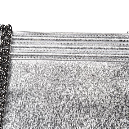 Chanel Metallic Goatskin Calfskin Bi-Color Large Boy Tote Black Silver 13 of 18