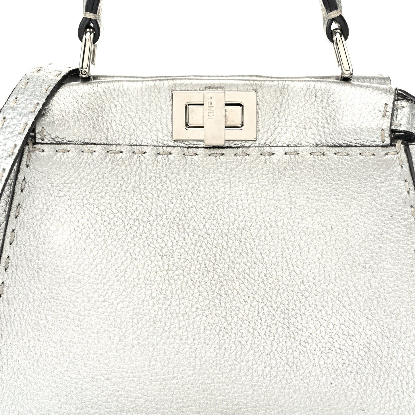 Cuoio Romano Lux Selleria Mini Peekaboo Iconic Satchel Argento