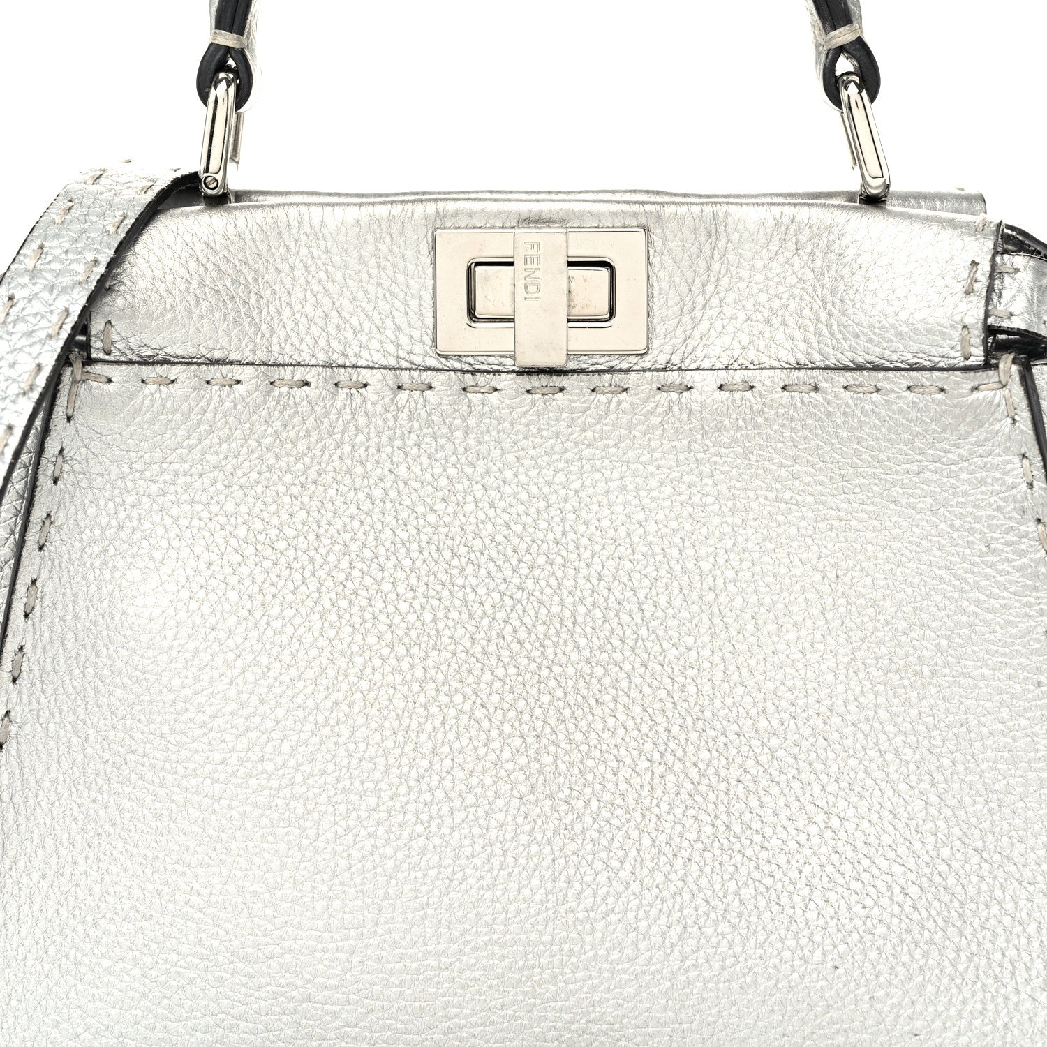 Fendi Cuoio Romano Lux Selleria Mini Peekaboo Iconic Satchel Argento 8 of 10