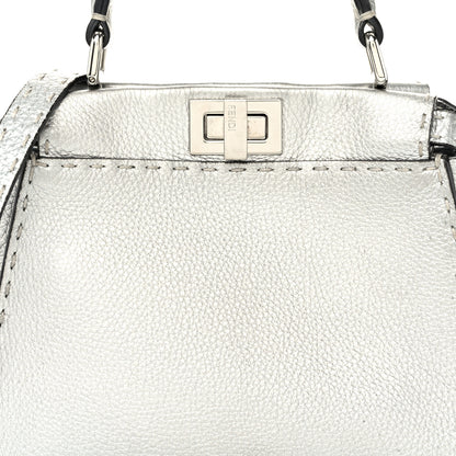 Fendi Cuoio Romano Lux Selleria Mini Peekaboo Iconic Satchel Argento 8 of 10