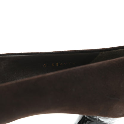Chanel Kid Suede Patent Calfskin Cap Toe CC Pumps 39.5 Brown Black 8 of 10