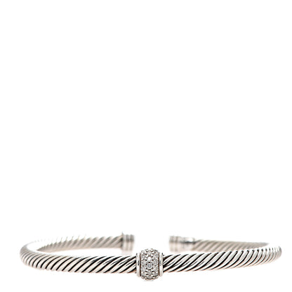 David Yurman Sterling Silver Diamond 4mm Cable Classics Single Station Bracelet 1 of 3