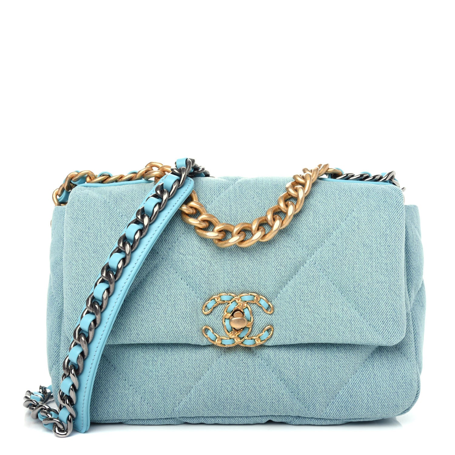 Chanel Denim Quilted Medium Chanel 19 Flap Neon Blue 1 of 10