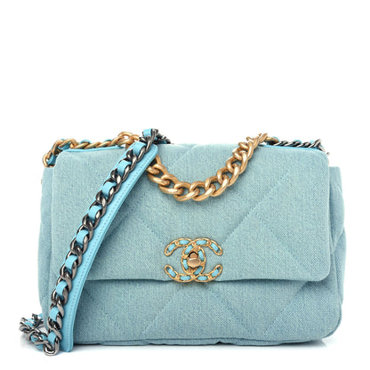 Chanel Denim Quilted Medium Chanel 19 Flap Neon Blue 1 of 10